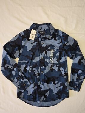 NWT The Children's Place Blue Camouflage Button-Down Shirt